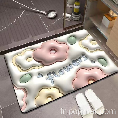 Nouveau tapis de porte en caoutchouc absorbant de l'eau de salle de bain 3D